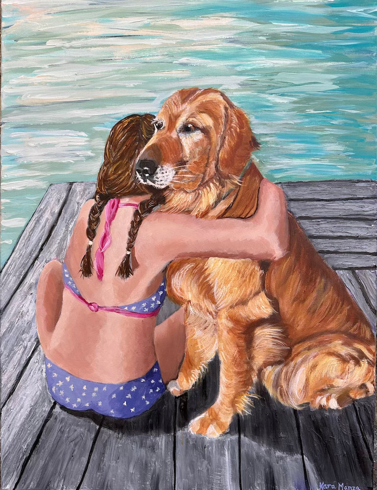A Girl and her Dog - Acrylic on Canvas - 18 x 24"