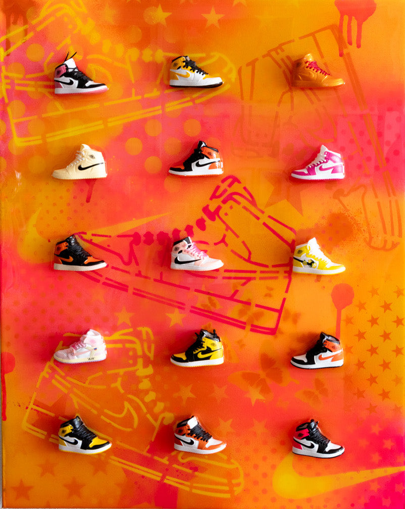 Sneaker Day 1-mini plastic Nike shoes on canvas-16 x 20"