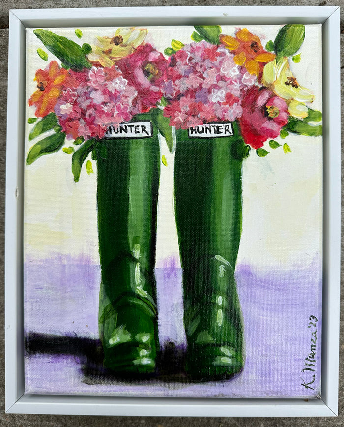Hunter Rain Boots & Flowers - Acrylic on Canvas - 9 x 11