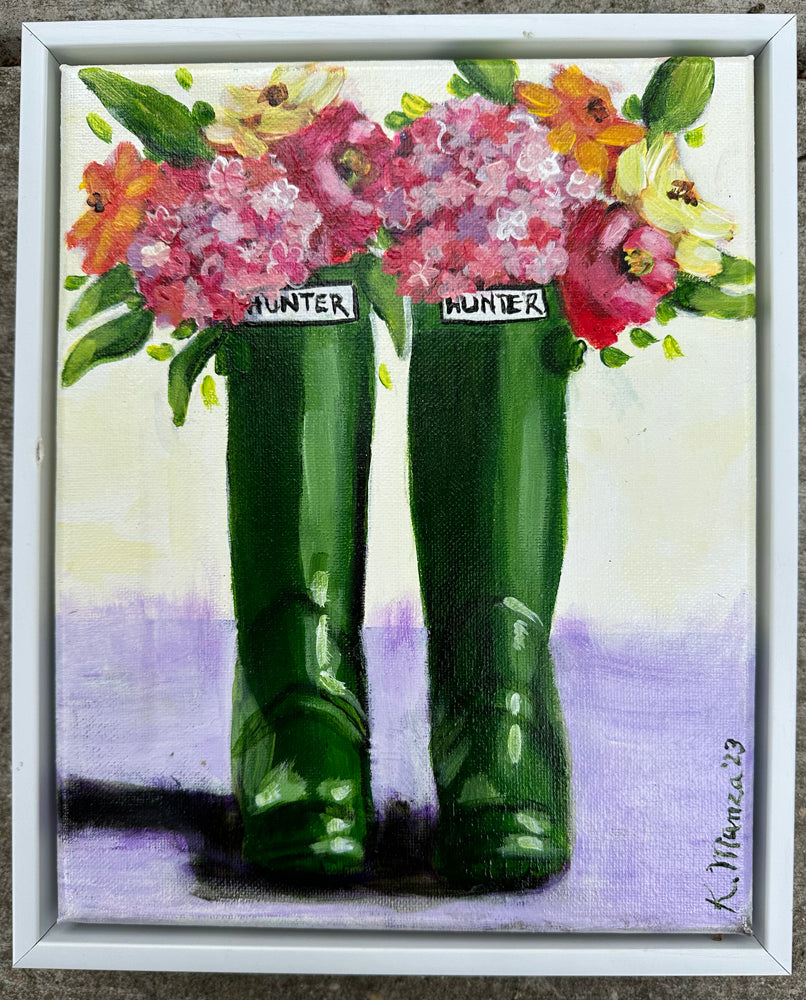 Hunter Rain Boots & Flowers - Acrylic on Canvas - 9 x 11"