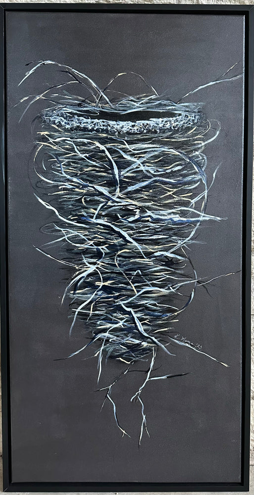 Monochromatic Bird’s Nest - Acrylic on Canvas - 19 x 37