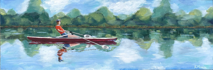 Rowing on Lady Bird Lake - Acrylic on Canvas - 12 x 36