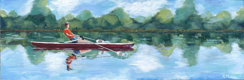 Rowing on Lady Bird Lake - Acrylic on Canvas - 12 x 36"