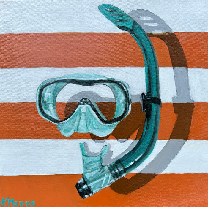 Snorkel in Orange and Teal - Acrylic on Canvas - 12 x 12