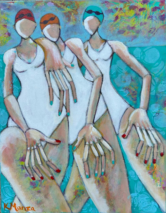Swim Team Babes - Acrylic/Mixed Media on Canvas - 11 x 12