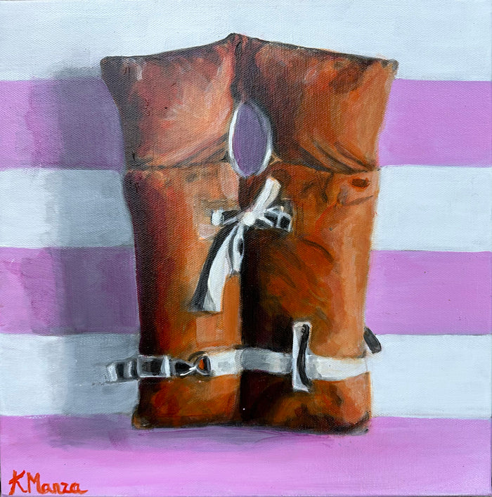 Vintage Life Jacket in Pink and Orange - Acrylic on Canvas - 12 x 12